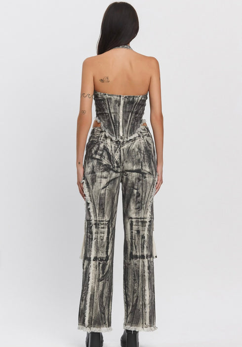 WASHED EFFECT STRAIGHT LEG CARGO PANTS