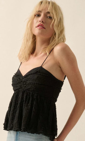 TRUE ROMANCE RUFFLE LACE BABYDOLL CAMI TOP