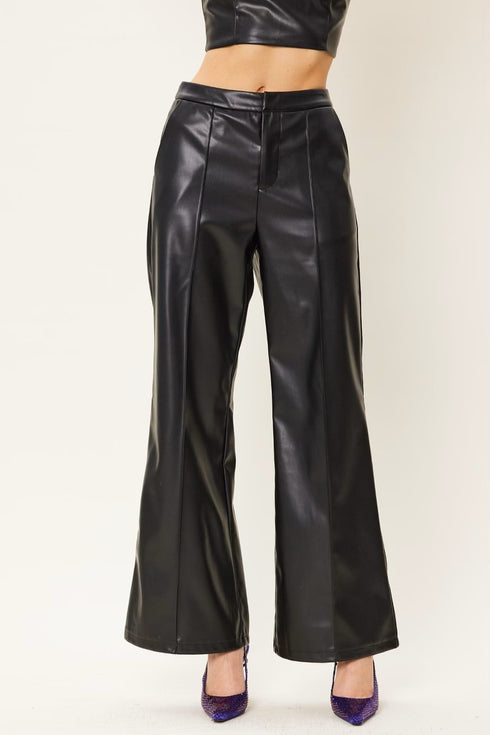 FRONT PLEATED FAUX LEATHER