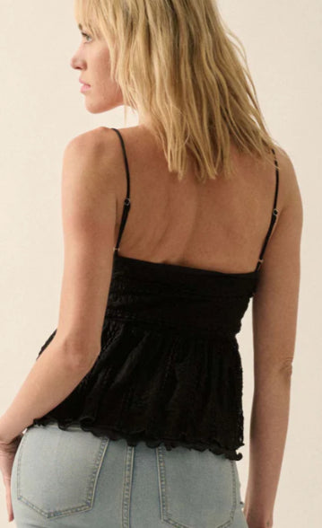 TRUE ROMANCE RUFFLE LACE BABYDOLL CAMI TOP