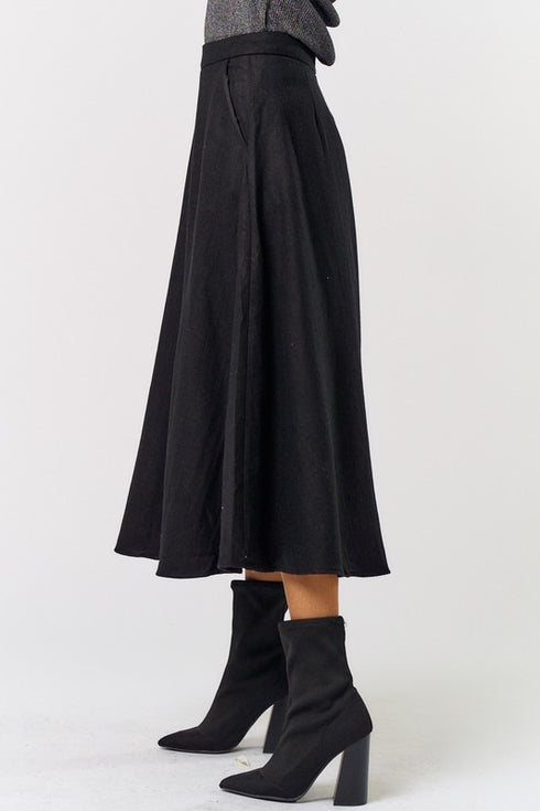 PLEATED WOVEN A LINE SKIRT
