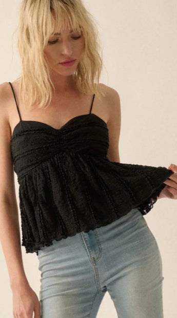 TRUE ROMANCE RUFFLE LACE BABYDOLL CAMI TOP