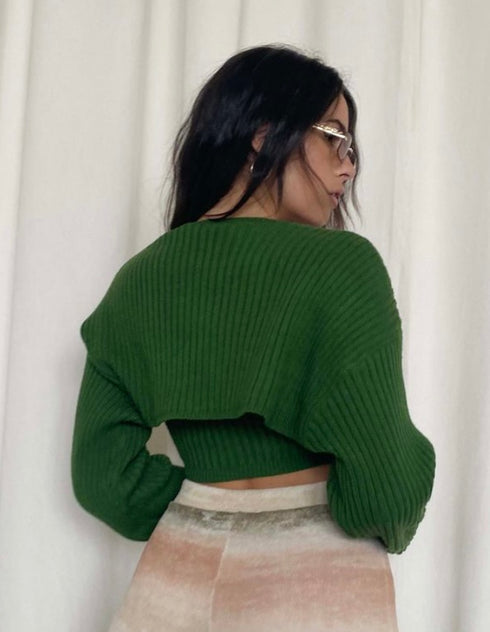 GREEN SWEATER WITH BOLERO SET