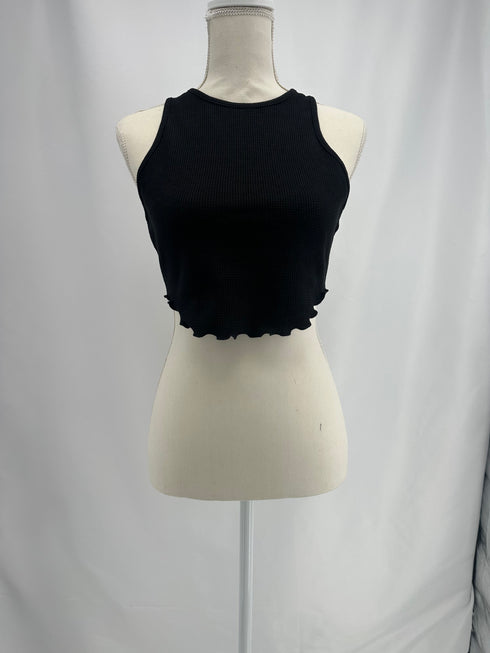 BLACK WAFFLE KNIT CROP TOP TANK