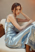 METALIC LIGHT BLUE BLACKLESS BIAS MAXI DRESS