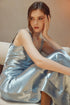 METALIC LIGHT BLUE BLACKLESS BIAS MAXI DRESS