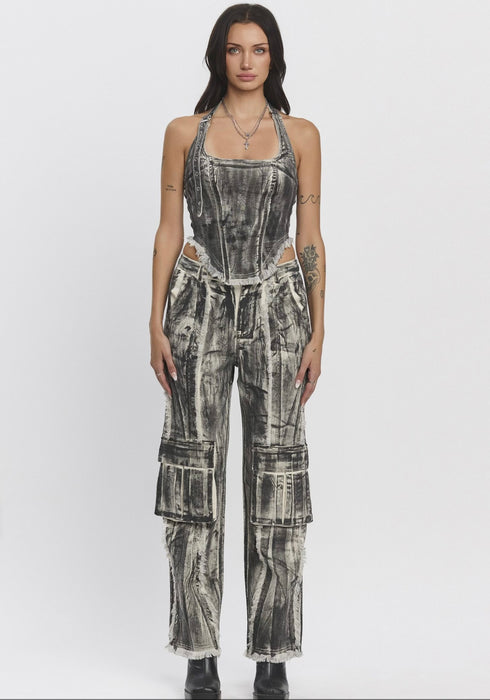 WASHED EFFECT STRAIGHT LEG CARGO PANTS