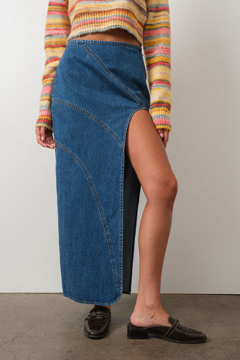 FRONT MAXI DENIM SKIRT