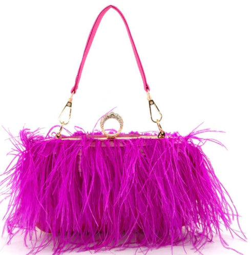 FEATHERS FUCHIA EVENING CLUTCH