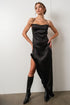 FEATHER TRIM SATIN MAXI DRESS