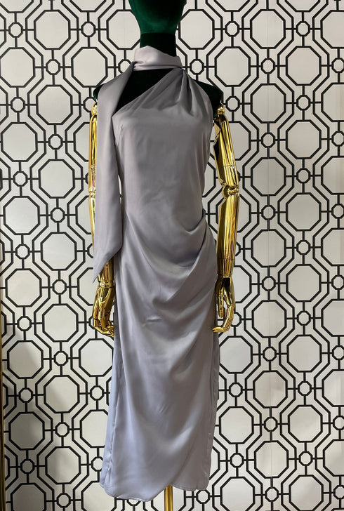 SATIN MIDI LENGHT TIE AT NECK SIDE DRESS