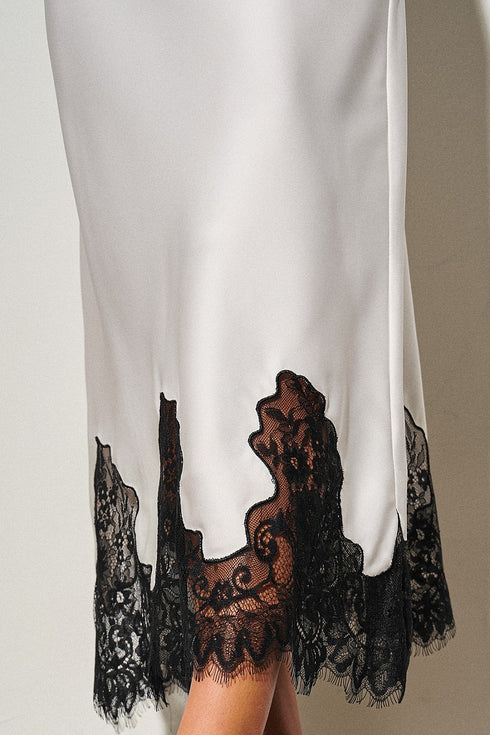 MIDNIGHT LACE SATIN MIDI SKIRT
