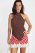 MOCHA MUSE LACE HALTER TOP