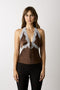 MOCHA ROMANCE LACE HALTER TOP