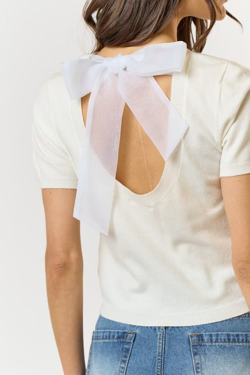 OPEN BACK HALF SLEEVE SWEATER TOP