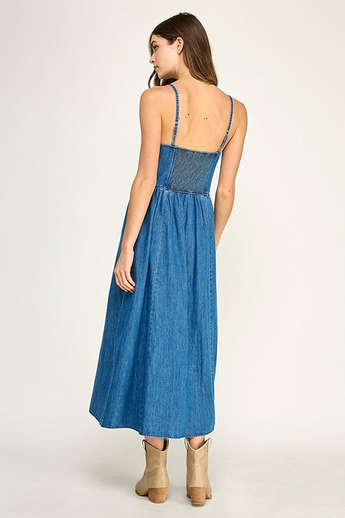 PRAIRIE CHARM DENIM MIDI DRESS