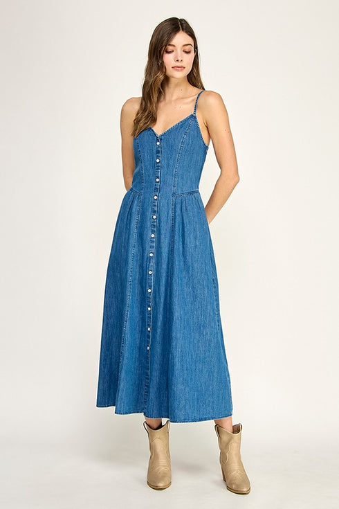 PRAIRIE CHARM DENIM MIDI DRESS