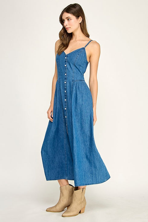 PRAIRIE CHARM DENIM MIDI DRESS