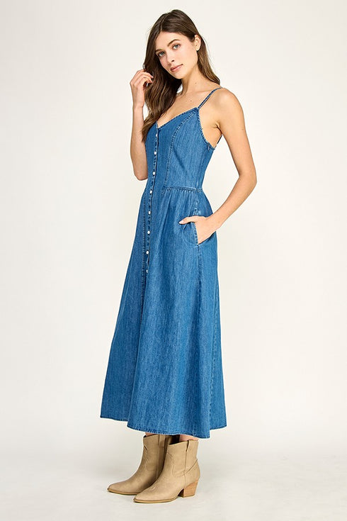 PRAIRIE CHARM DENIM MIDI DRESS