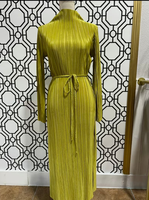 OLIVE LONG SLEEVE TIE WAIST