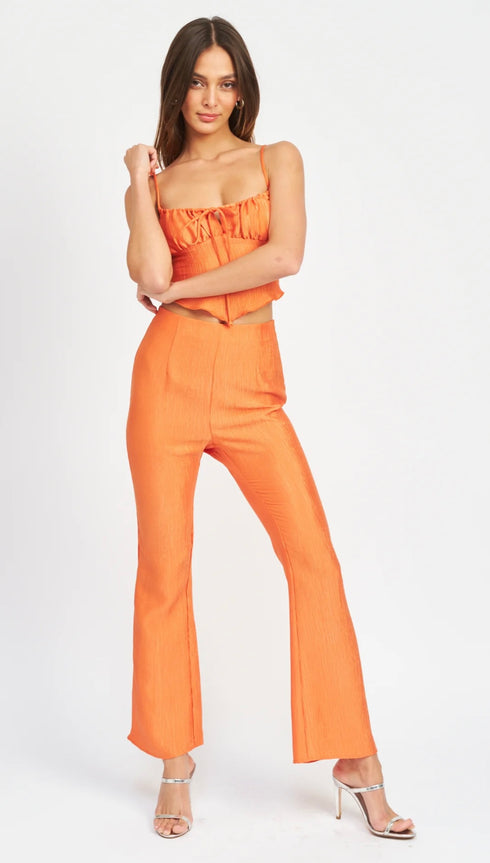 ORANGE SPAGHETTI STRAP ROUCHED TOP