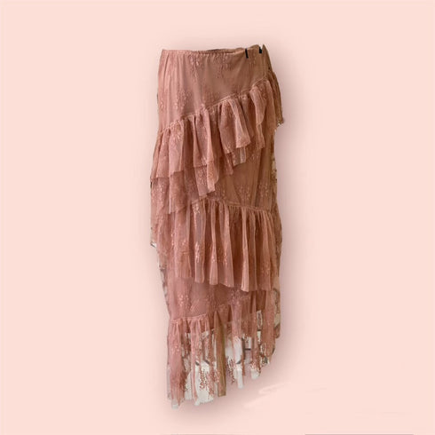 LIGHT PEACH LACE LONG SKIRT