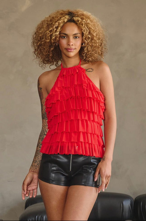 RUFFLED RADIANCE HALTER TOP