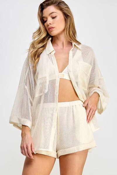 CROCHET TEXTURED KNIT SHIRT