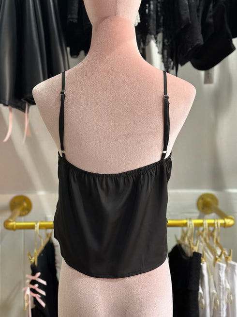 CONTRAST BOW SATIN TOP