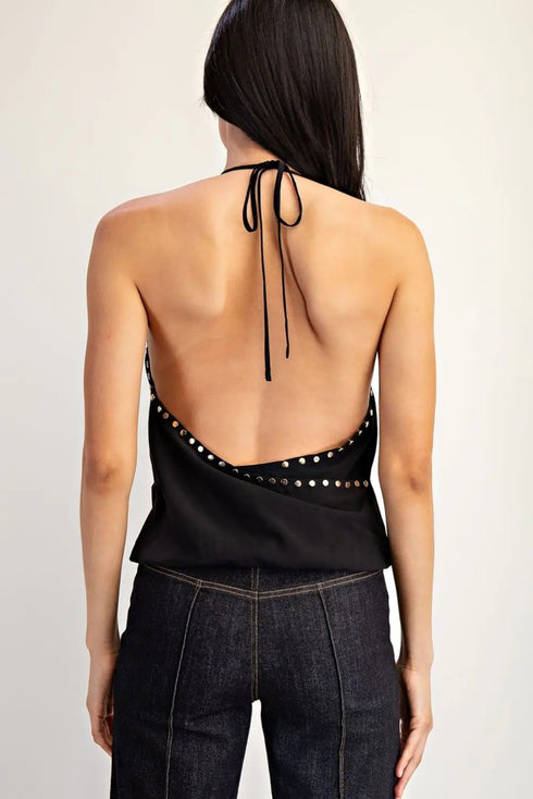MIDNIGHT STUDDED DRAPE TOP