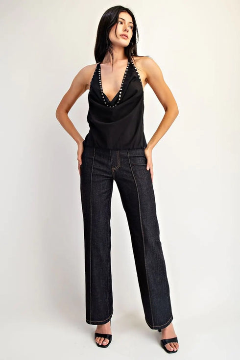 MIDNIGHT STUDDED DRAPE TOP