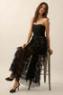 BLACK RUFFLED CORSET MAXI DRESS