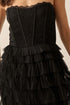 BLACK RUFFLED CORSET MAXI DRESS