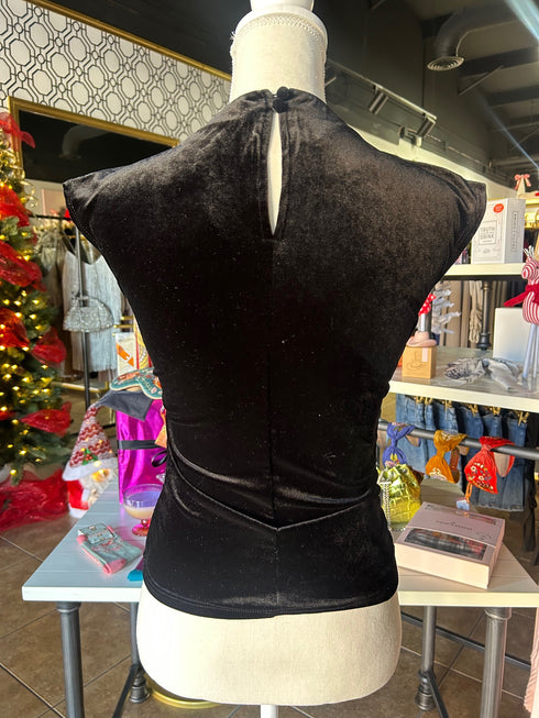 BLACK VELVET MOCK NECK TOP