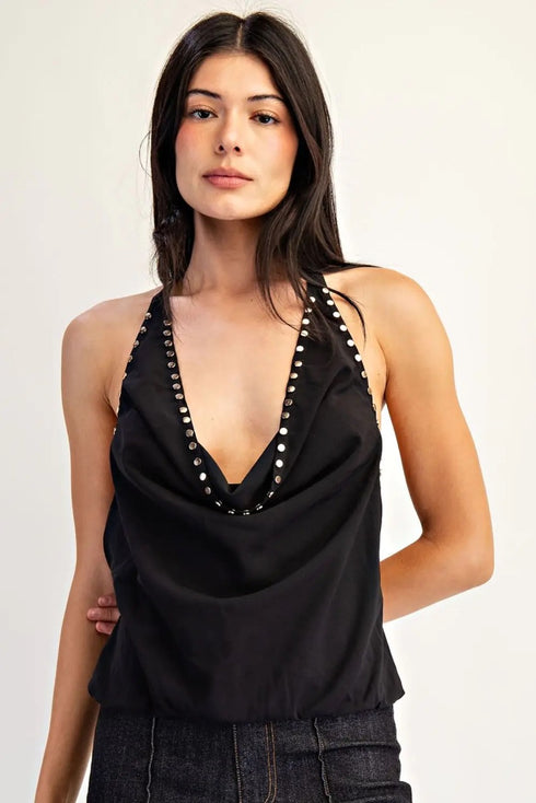 MIDNIGHT STUDDED DRAPE TOP