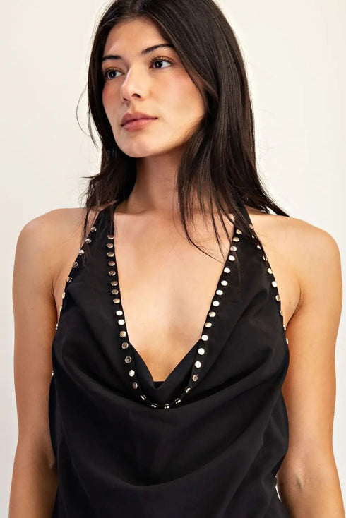 MIDNIGHT STUDDED DRAPE TOP