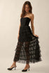 BLACK RUFFLED CORSET MAXI DRESS