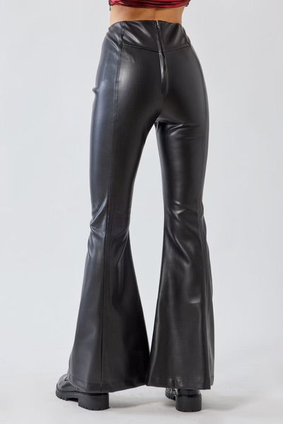 LEATHER FLARED BLACK PANTS