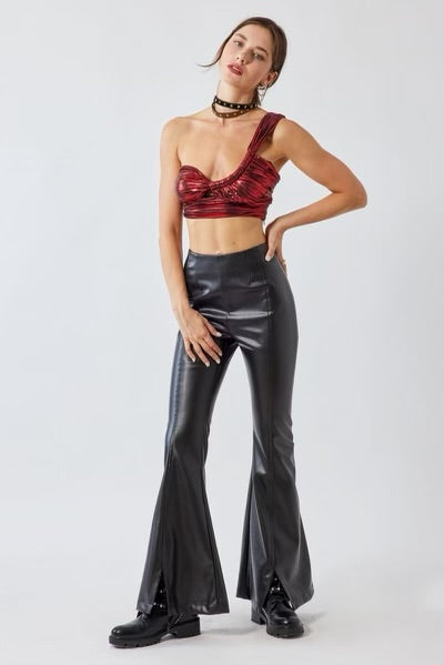 LEATHER FLARED BLACK PANTS