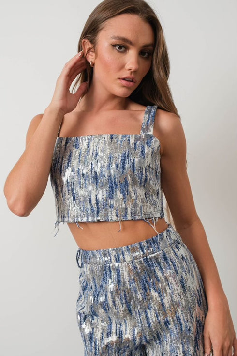 SEQUINED TWEED CROP TOP