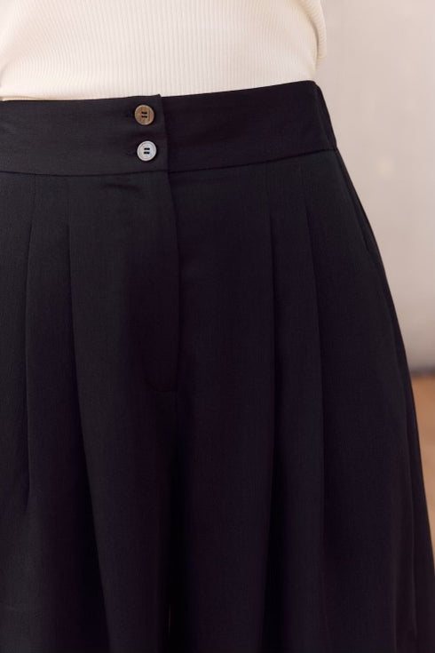 WIDE WORK LEG BLACK PANTS