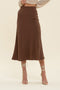 BROWN HIGH WAIST SLIP MIDI SKIRT