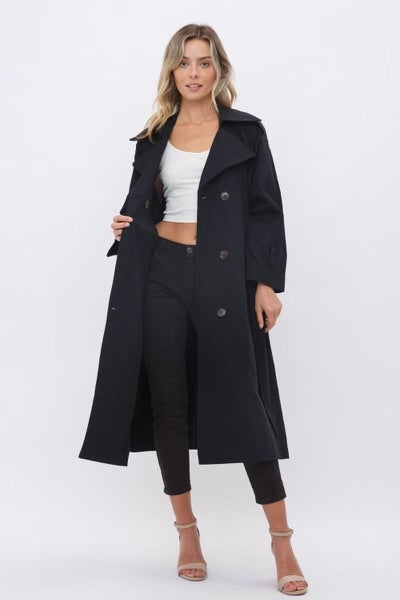 BLACK OVER SIZE TRENCH COAT W/BELT