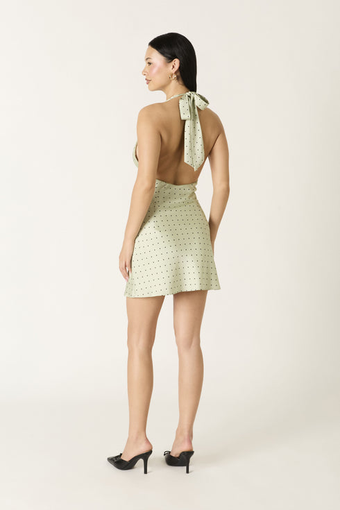 SAGE WHISPER POLKA MINI DRESS