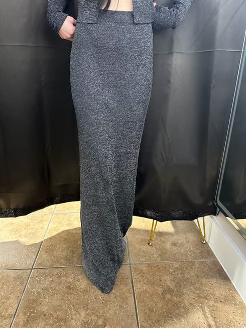 BLACK METALLIC LONG SKIRT