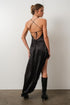FEATHER TRIM SATIN MAXI DRESS