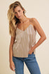 PLEATED CHAMPAGNE METALLIC V-NECK CAMI TOP