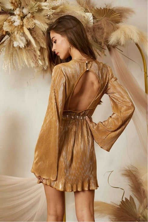 PEARL BELT GOLDEN MINI DRESS