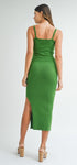 GREEN FRONT CUT OUT KNIT MIDI DRESS
