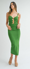 GREEN FRONT CUT OUT KNIT MIDI DRESS